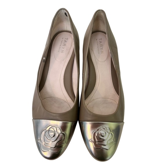 Taryn Rose Shoes - Taryn Rose Bridget Taupe Leather Block Heel Pumps Metallic Rose Cap Toe 39 / 8.5